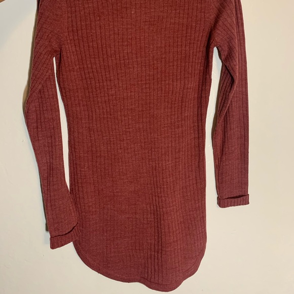 Burgundy Tie Up Mini Long Sleeve Dress - Picture 2 of 3